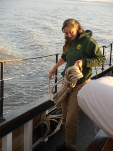 Christine getting lines ready for docking